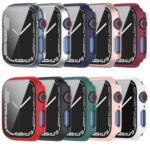 Shockproof PC Protective Case with Tempered Glass Film For Apple Watch Series 8 / 7 45mm(red)