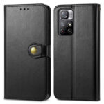 For Xiaomi Redmi Note 11S / Note 11 4G Global  Retro Solid Color Buckle Leather Phone Case(Black)