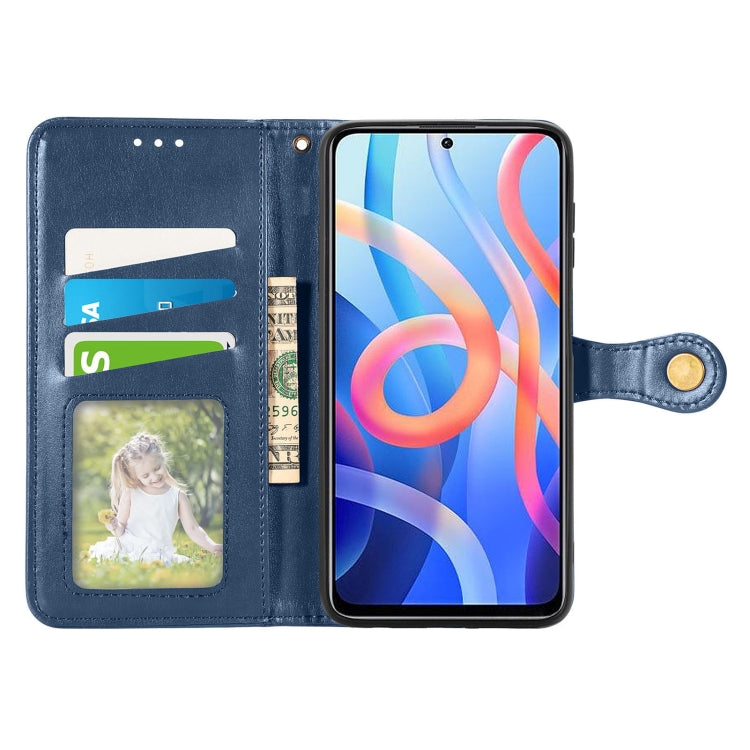 For Xiaomi Redmi Note 11S / Note 11 4G Global  Retro Solid Color Buckle Leather Phone Case(Blue)