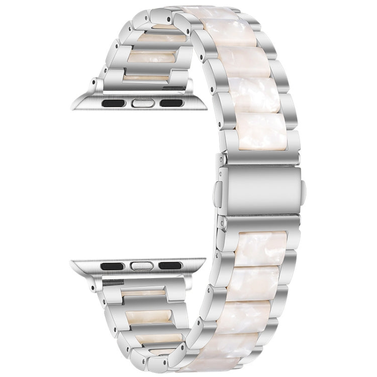 Metal + Resin Watch Band For Apple Watch Series 8&7 41mm / SE 2&6&SE&5&4 40mm / 3&2&1 38mm(Silver White)
