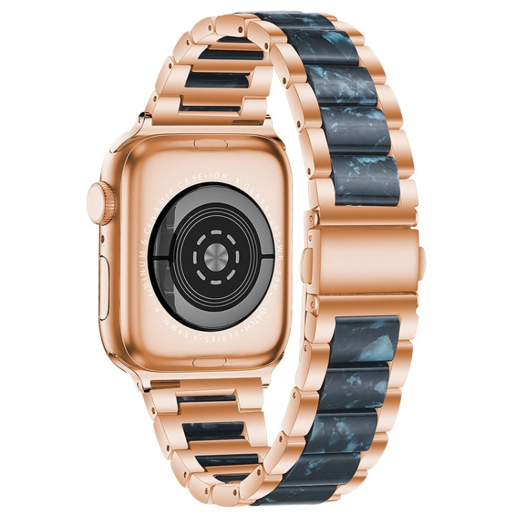 Metal + Resin Watch Band For Apple Watch Ultra 49mm / Series 8&7 45mm / SE 2&6&SE&5&4 44mm / 3&2&1 42mm(Rose Gold Blue)