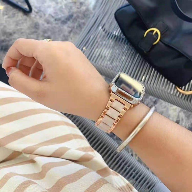 Metal + Resin Watch Band For Apple Watch Ultra 49mm / Series 8&7 45mm / SE 2&6&SE&5&4 44mm / 3&2&1 42mm(Rose Gold Pink)