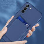 For Samsung Galaxy S22 Ultra 5G Skin Feel Card Contrast Color Button TPU Phone Case(Sky Blue)