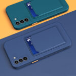 For Samsung Galaxy S22 Ultra 5G Skin Feel Card Contrast Color Button TPU Phone Case(Sky Blue)