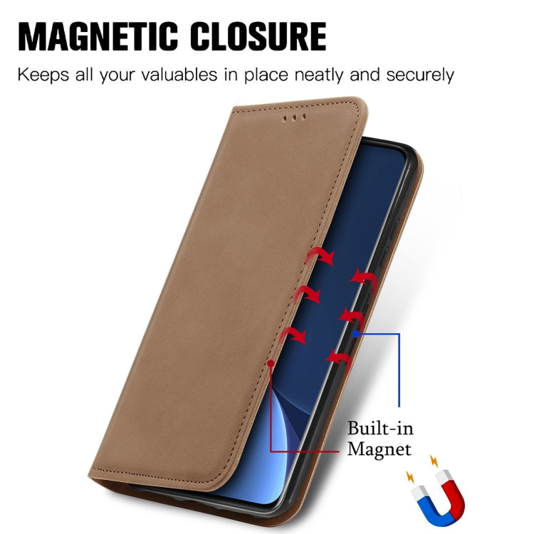 For Xiaomi 12 Pro Retro Skin Feel Magnetic Flip Leather Phone Case(Brown)