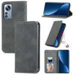 For Xiaomi 12 Pro Retro Skin Feel Magnetic Flip Leather Phone Case(Gray)