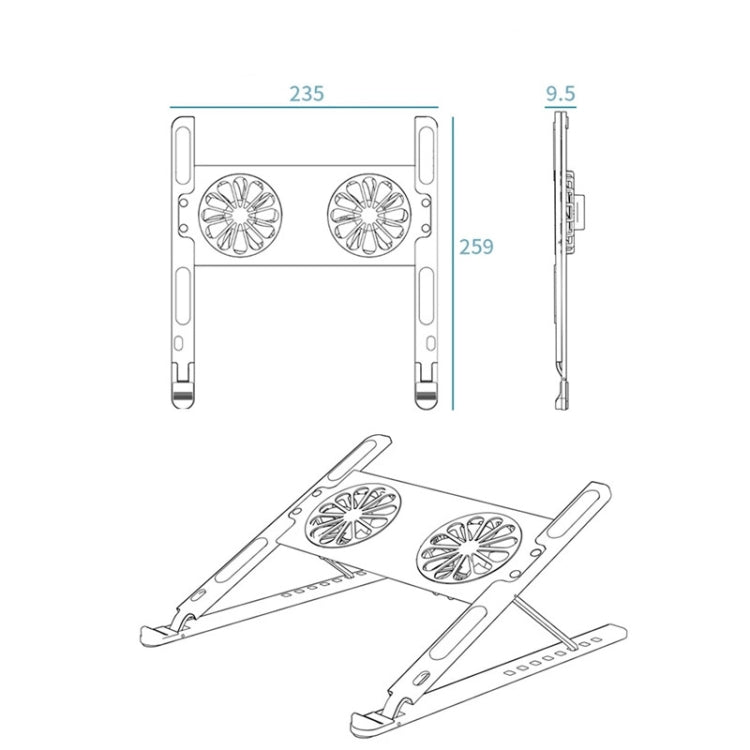 BONERUY P11F Adjustable Laptop Stand Cooling Holder with Double Fans