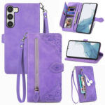 For Samsung Galaxy S23 5G Embossed Flower Zipper Leather Phone Case(Purple)