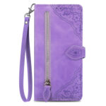 For Samsung Galaxy S23 5G Embossed Flower Zipper Leather Phone Case(Purple)