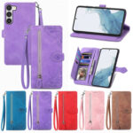 For Samsung Galaxy S23 5G Embossed Flower Zipper Leather Phone Case(Purple)