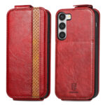 For Samsung Galaxy S23 5G Splicing Wallet Card Holder Vertical Flip Leather Phone Case(Red)