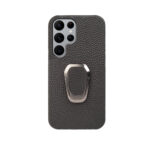 For Samsung Galaxy S22 Ultra 5G Ring Holder Litchi Texture Genuine Leather Phone Case(Black)