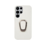 For Samsung Galaxy S22 Ultra 5G Ring Holder Litchi Texture Genuine Leather Phone Case(White)