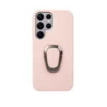 For Samsung Galaxy S22 Ultra 5G Ring Holder Litchi Texture Genuine Leather Phone Case(Pink)