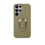 For Samsung Galaxy S22 Ultra 5G Ring Holder Litchi Texture Genuine Leather Phone Case(Green)