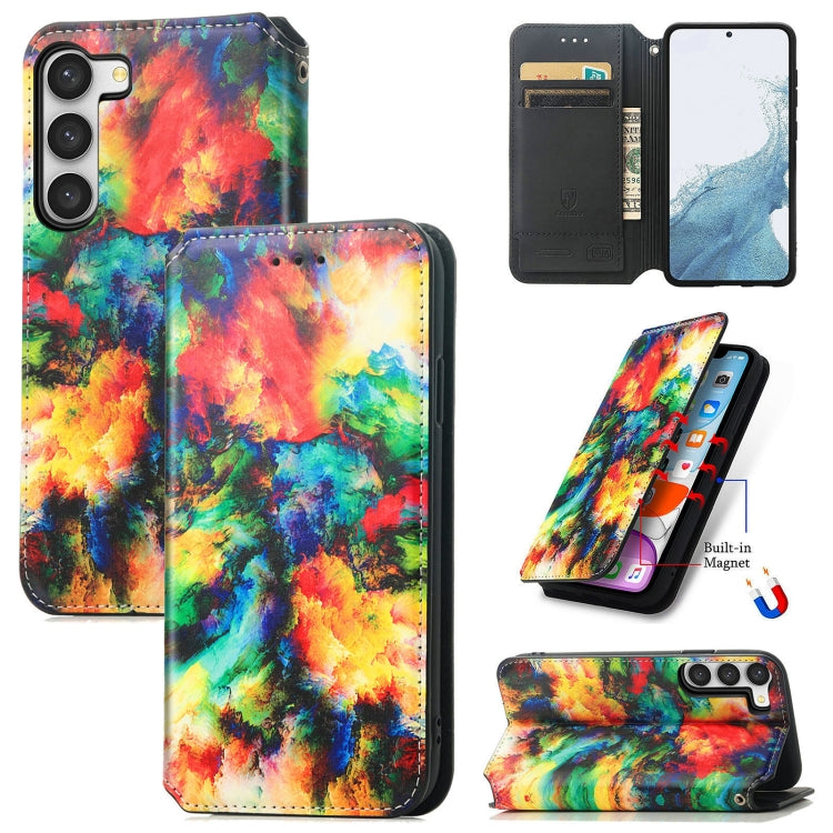 For Samsung Galaxy S23 5G CaseNeo Colorful Magnetic Leather Phone Case(Colorful Cloud)