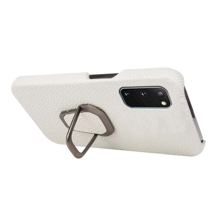 For Samsung Galaxy S20 Ring Holder Litchi Texture Genuine Leather Phone Case(White)