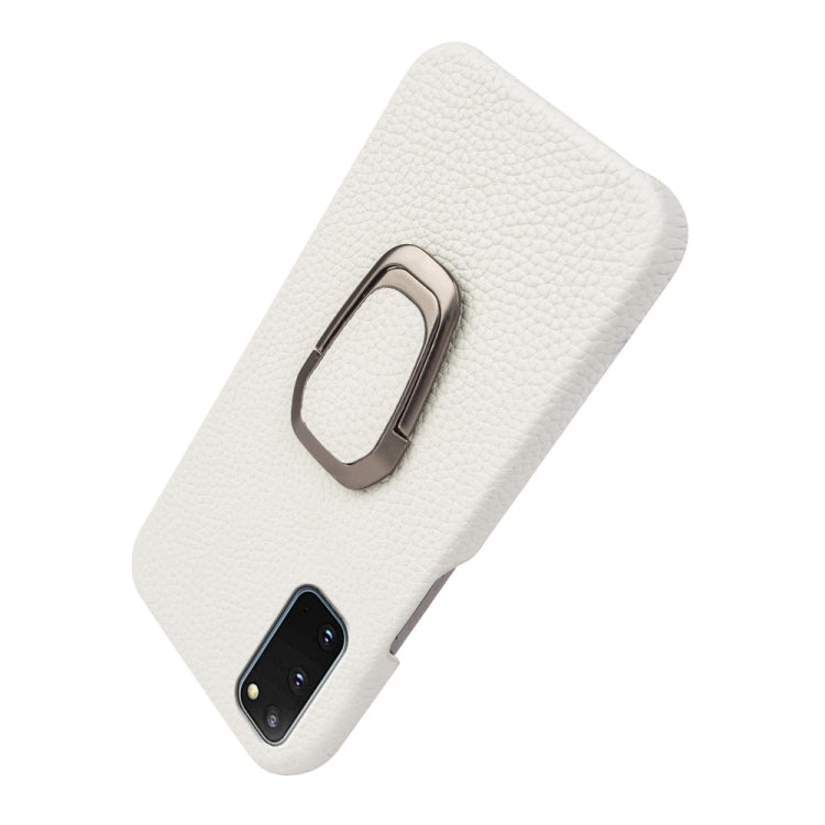 For Samsung Galaxy S20 Ring Holder Litchi Texture Genuine Leather Phone Case(White)