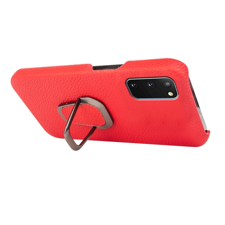 For Samsung Galaxy S20 Ring Holder Litchi Texture Genuine Leather Phone Case(Red)