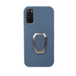 For Samsung Galaxy S20 Ring Holder Litchi Texture Genuine Leather Phone Case(Blue)