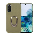 For Samsung Galaxy S20 Ring Holder Litchi Texture Genuine Leather Phone Case(Green)