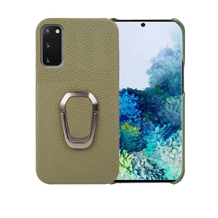 For Samsung Galaxy S20 Ring Holder Litchi Texture Genuine Leather Phone Case(Green)