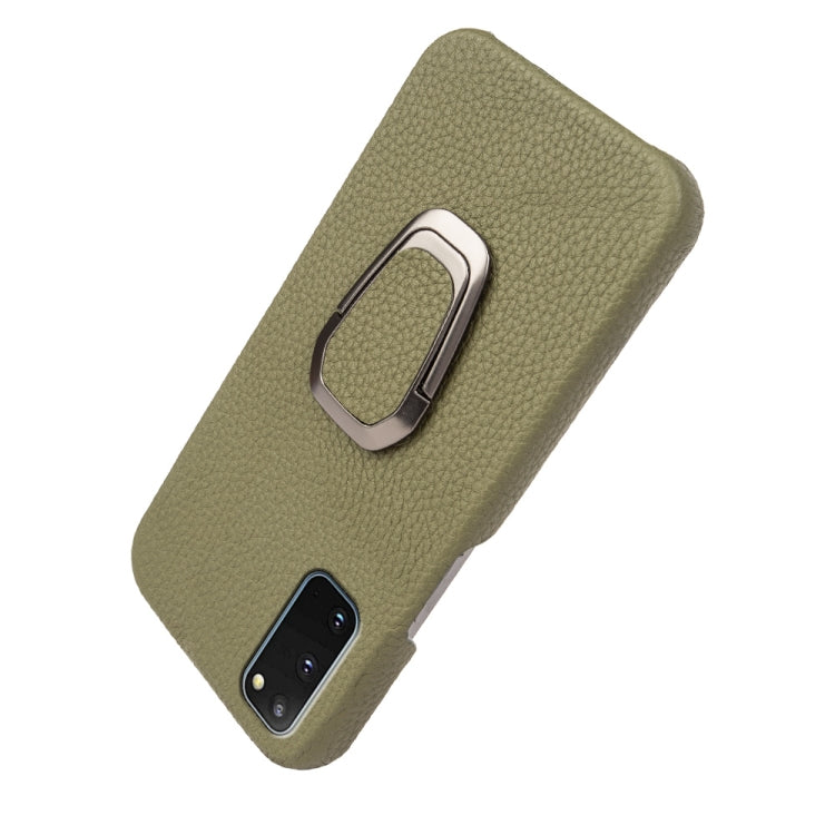 For Samsung Galaxy S20 Ring Holder Litchi Texture Genuine Leather Phone Case(Green)