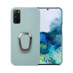 For Samsung Galaxy S20 Ring Holder Litchi Texture Genuine Leather Phone Case(Cyan)