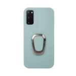 For Samsung Galaxy S20 Ring Holder Litchi Texture Genuine Leather Phone Case(Cyan)