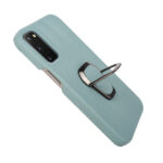 For Samsung Galaxy S20 Ring Holder Litchi Texture Genuine Leather Phone Case(Cyan)