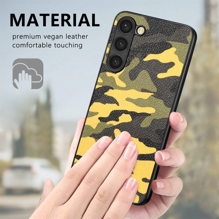 For Samsung Galaxy S23 5G Camouflage Leather Back Cover Phone Case(Yellow)