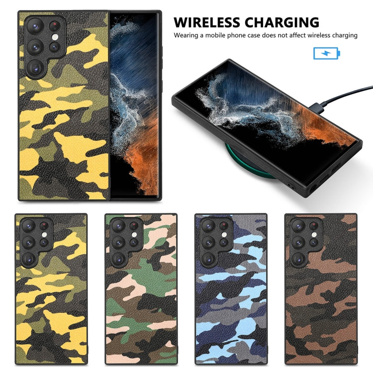 For Samsung Galaxy S23 Ultra 5G Camouflage Leather Back Cover Phone Case(Yellow)