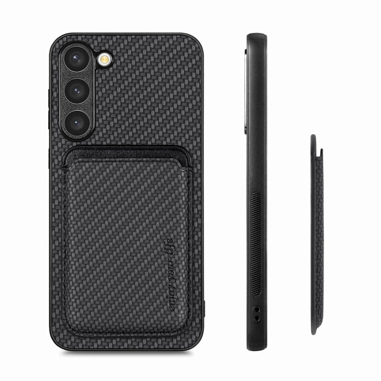 For Samsung Galaxy S23+ 5G Carbon Fiber Leather Card Magsafe Case(Black)