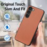 For Samsung Galaxy S23 5G Carbon Fiber Texture Leather Back Cover Phone Case(Brown)