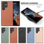 For Samsung Galaxy S23 Ultra 5G Carbon Fiber Texture Leather Back Cover Phone Case(Khaki)