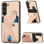 For Samsung Galaxy S23+ 5G Carbon Fiber Wallet Flip Card Holder Phone Case(Khaki)