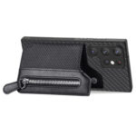 For Samsung Galaxy S23 Ultra 5G Carbon Ffiber Flip Zipper Wallet Phone Case(Black)