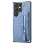 For Samsung Galaxy S23 Ultra 5G Carbon Ffiber Flip Zipper Wallet Phone Case(Blue)