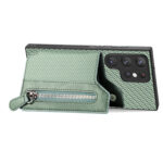 For Samsung Galaxy S23 Ultra 5G Carbon Ffiber Flip Zipper Wallet Phone Case(Green)