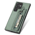 For Samsung Galaxy S23 Ultra 5G Carbon Ffiber Flip Zipper Wallet Phone Case(Green)