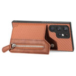 For Samsung Galaxy S23 Ultra 5G Carbon Ffiber Flip Zipper Wallet Phone Case(Brown)