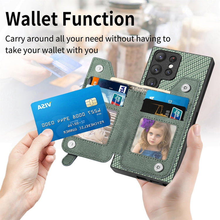 For Samsung Galaxy S23 Ultra 5G Carbon Ffiber Flip Zipper Wallet Phone Case(Black)