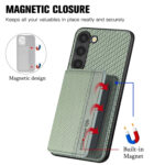 For Samsung Galaxy S23+ 5G Carbon Fiber Magnetic Card Bag Phone Case(Green)