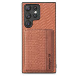 For Samsung Galaxy S23 Ultra 5G Carbon Fiber Magnetic Card Bag Phone Case(Brown)