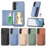 For Samsung Galaxy S23 Ultra 5G Carbon Fiber Magnetic Card Bag Phone Case(Blue)