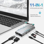 USB C HUB, USB C Adapter 11 in 1 Dongle with 4K HDMI, VGA, Type C PD, USB3.0, RJ45 Ethernet, SD/TF Card Reader, 3.5mm AUX, Docking Station Compatible with MacBook Pro/Air, Other Type C Laptops Devices