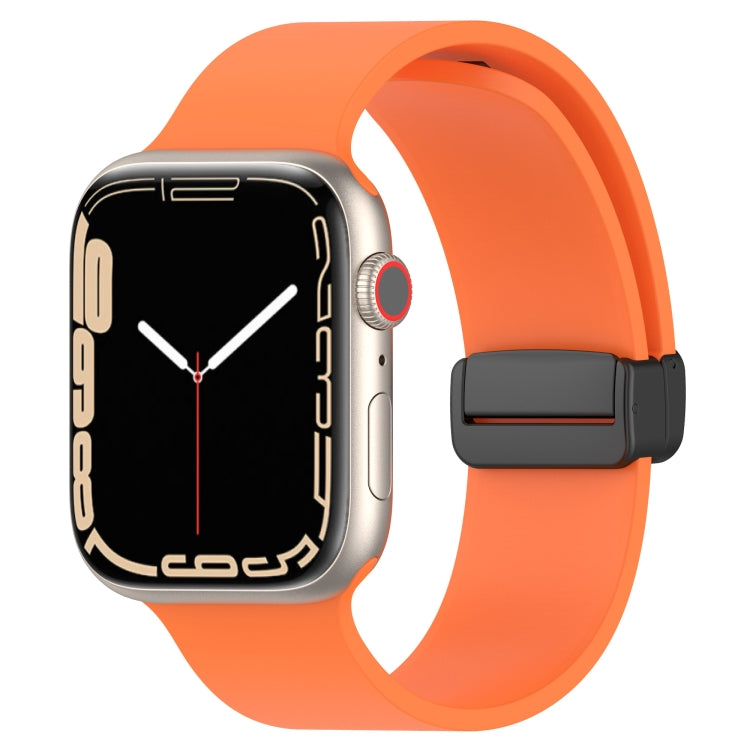 Magnetic Black Buckle Smooth Silicone Watch Band For Apple Watch Series 8&7 41mm / SE 2&6&SE&5&4 40mm / 3&2&1 38mm(Orange)