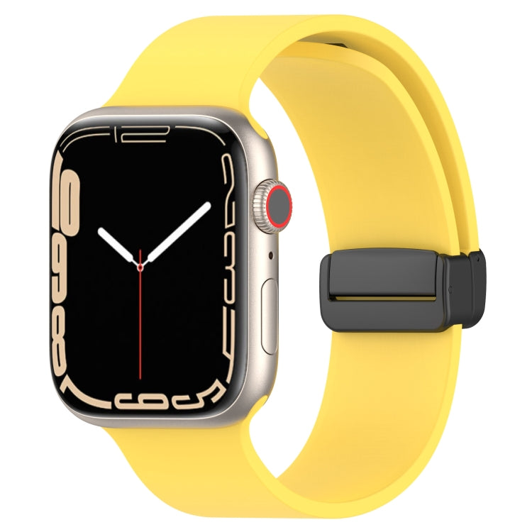 Magnetic Black Buckle Smooth Silicone Watch Band For Apple Watch Series 8&7 41mm / SE 2&6&SE&5&4 40mm / 3&2&1 38mm(Yellow)