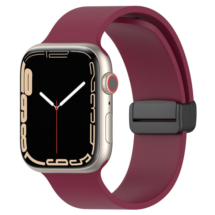 Magnetic Black Buckle Smooth Silicone Watch Band For Apple Watch Series 8&7 41mm / SE 2&6&SE&5&4 40mm / 3&2&1 38mm(Burgundy)