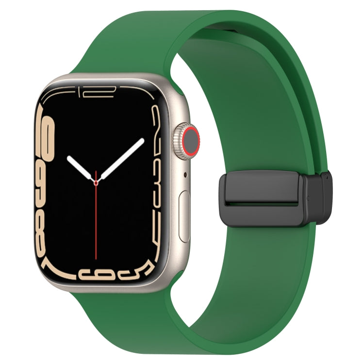 Magnetic Black Buckle Smooth Silicone Watch Band For Apple Watch Series 8&7 41mm / SE 2&6&SE&5&4 40mm / 3&2&1 38mm(Dark Green)